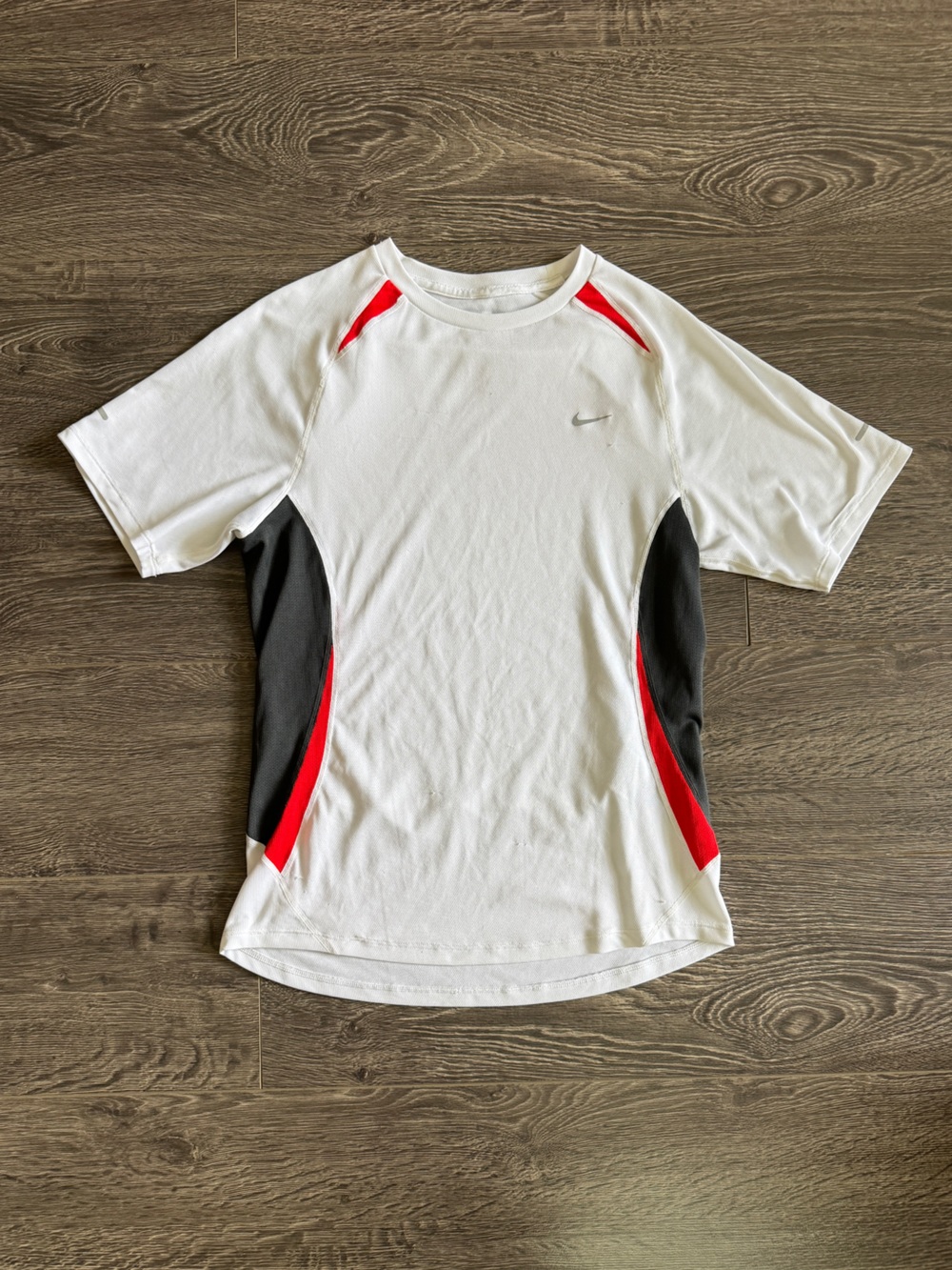 Pick 2 for $20. Nike White Short-Sleeve Athletic Tee with Black & Red Panels
